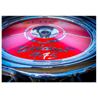 Close-up of a red and chrome Buick Wildcat 445 Car Engine