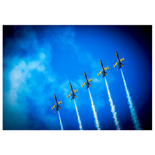 United States Navy Blue Angels performing a formation flight with smoke trails against a blue sky. Fine Art Greeting Card by Will Davis Studios Photo by Matt Punches