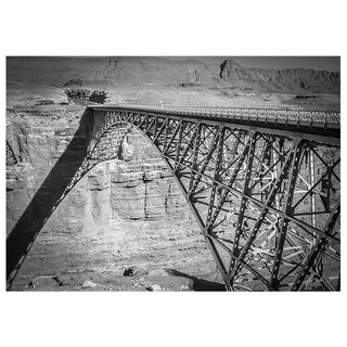 Black and white photograph of a bridge over a canyon. Fine Art Greeting Card by Will Davis Studios Photo by Matt Punches