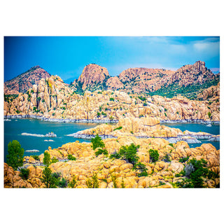 Scenic view of rocky landscape with water body and clear blue sky Watson Lake Arizona photo by Matt Punches Will Davis Studios