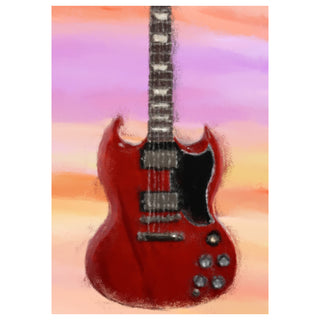 Red electric guitar on a colorful abstract background
