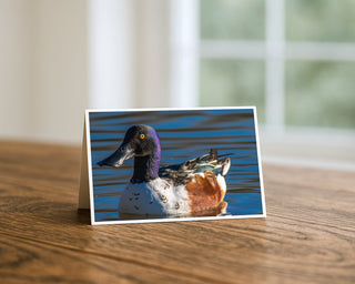 Card with a duck design on a wooden surface by Will Davis Studios